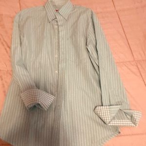 Teal and white button down